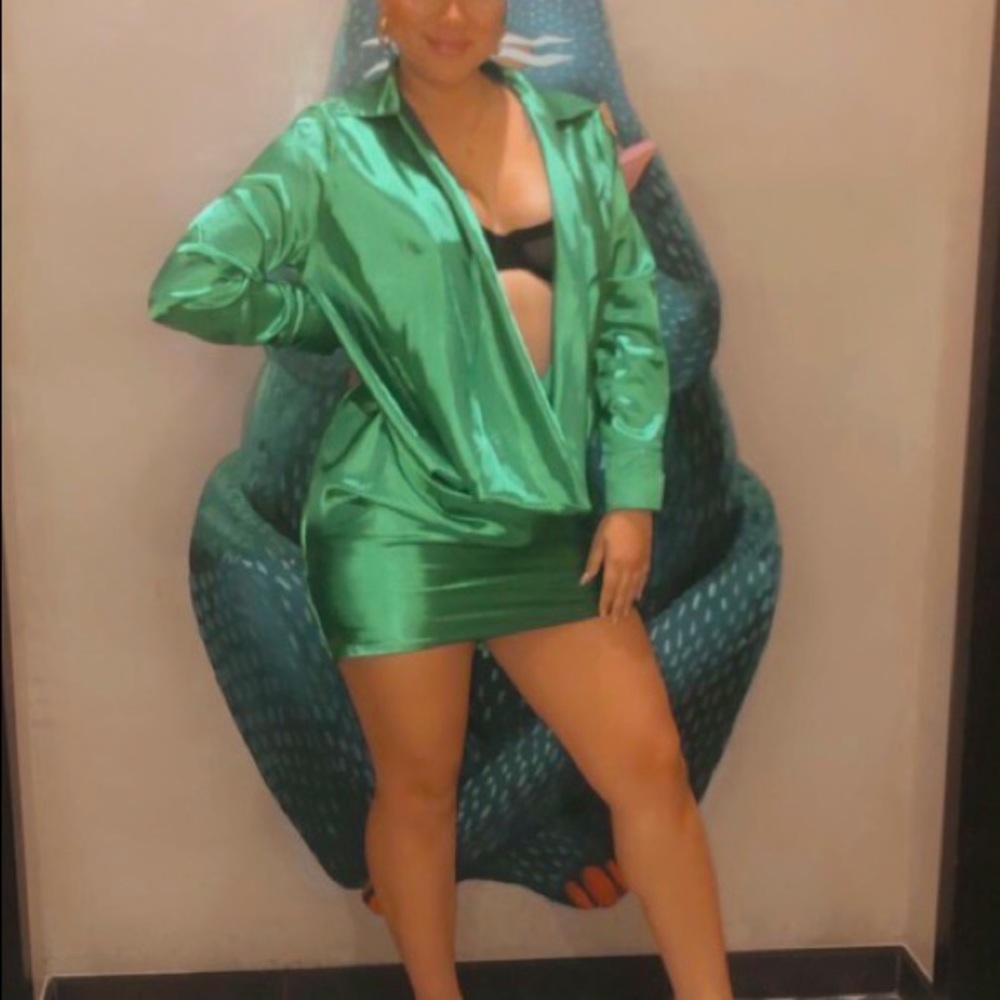 Green silk dress